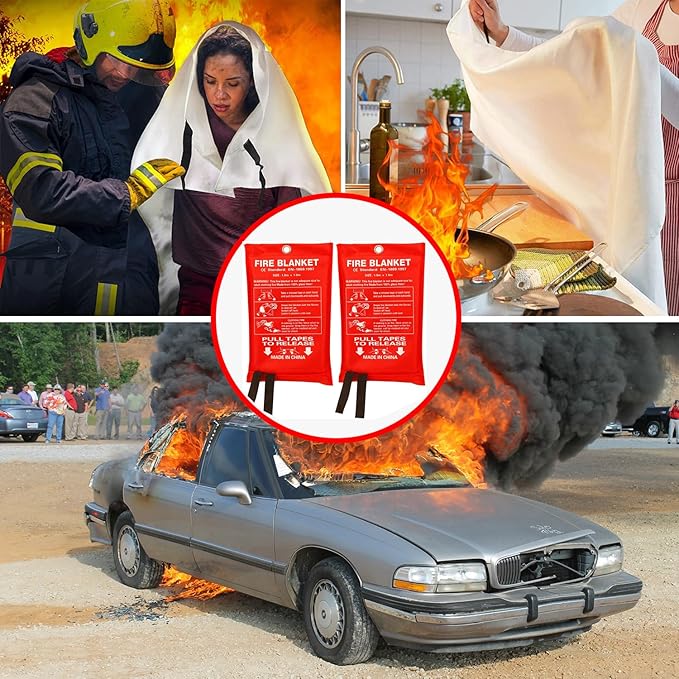 Fire Blanket for Kitchen Home Emergency - Fiberglass Blankets Fire Survival Suspension Flames Retardant Extinguisher Great for Stove Car Garage Office Camping Caravan BBQ Safety (8-Pack)
