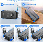 Solar Charger Power Bank 49800mAh Wireless Charger QC 3.0 Fast Charging Power Bank 8 Outputs 4 Inputs Solar Portable Charger Compatible with All Mobile Devices,SOS/Strobe/Strong Flashlights (Blue)