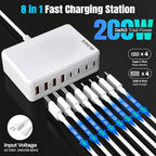 200W GaN III 8-Ports USB C Fast Charger, Type C Block, QC4.0 Fast Phone Charging Station Hub PD 65W Charger Power Adapter for iPad/Air/Pro/iPhone 17/16 MacBook Pro/Air, Galaxy Phones, Tablet