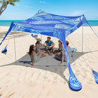 2PM SPORTS Beach Tent Canopy with UPF50+ UV Protection, Outdoor Large Beach Sun Shade Shelter for Family Picnic Camping Travel Shore Fishing, 8 Sandbags, Sand Shovel (Areca Palm, 8x8 FT)