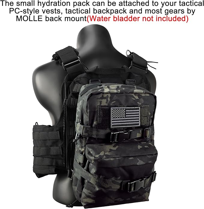 Tactical Mini Molle Hydration Pack,Molle Hydration Carrier with US Flag Water Resistant,Hydropack for Tactical Vest Backpack