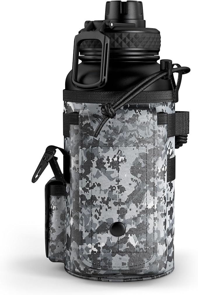 Combat Canteen - 32oz Insulated Water Bottle with Paracord Handle, Stainless Steel Water Jug with Rugged Pockets for Keys, Wallet & Phone - Black Digital