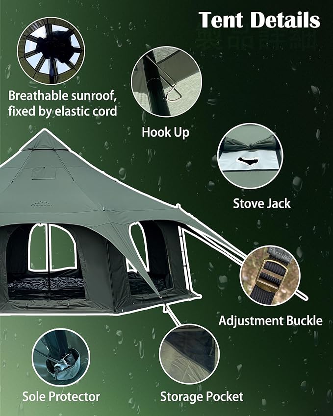 Cotton Canvas Tent Bell - Yurts Breathable and Windproof,Glamping for 6/8/10Person Family Camping