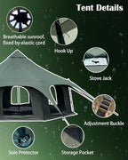 Cotton Canvas Tent Bell - Yurts Breathable and Windproof,Glamping for 6/8/10Person Family Camping
