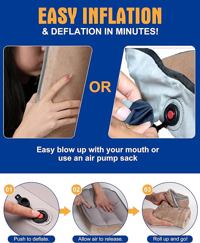 Ultralight Inflatable Camping Pillow for Sleeping – Soft Velvet Cover, Compact & Portable, Ergonomic Neck Support, Machine Washable Air Pillow, Perfect for Travel, Hiking, Backpacking – Brown