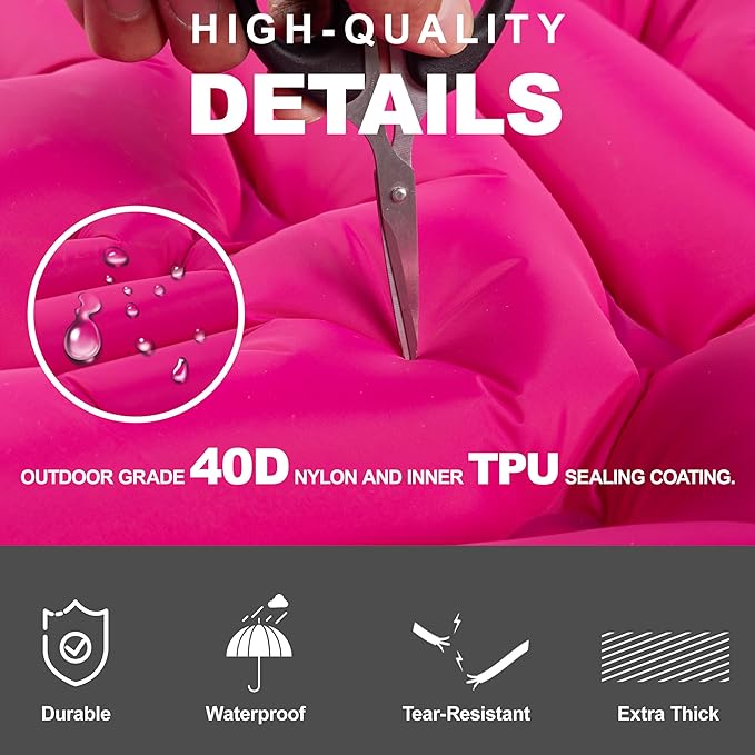 Sleeping Pad with Pillow, Self Inflating Extra-Thick, Ultralight Sleeping Mat, Built-in Pump, Ultimate for Camping, Hiking, Traveling, Airpad, Carry Bag, Compact & Lightweight Air Mattress (Purple)