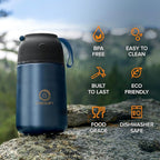 ENERGIFY Vacuum Insulated Food Jar. Large 24oz Bowl incl. Folding Spoon, Cup. Wide Mouth Keep Hot & Cold Drinks Soup Lunch Container for Adults. BPA-Free Stainless Steel, Leak Prooff Velvet blue