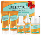 Skin Care Set,5Pcs Women Teen Glass Skincare w/Korean Rice Extract,Hydrate Glow Repair Anti-Aging Facial Routine Mini Kit Self Care Gifts for Women Mom Wife Teens Teenage Girl Airplane-Friendly Sizes