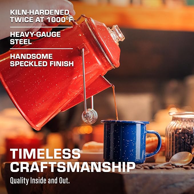 COLETTI Classic Percolator Coffee Pot — Camping Coffee Percolator, Campfire Coffee Pot – Camping for Groups — Brew for the Whole Campsite (Red, 18 Cup)