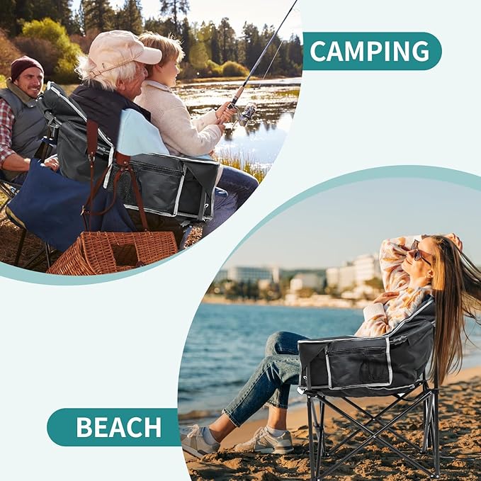 Slsy Heated Camping Chair Oversized, Outdoor Portable Heated Folding Chair, Heavy Duty 500 lbs Support, Padded Seat for Outdoor Sports, Camping, Patio, and Picnics