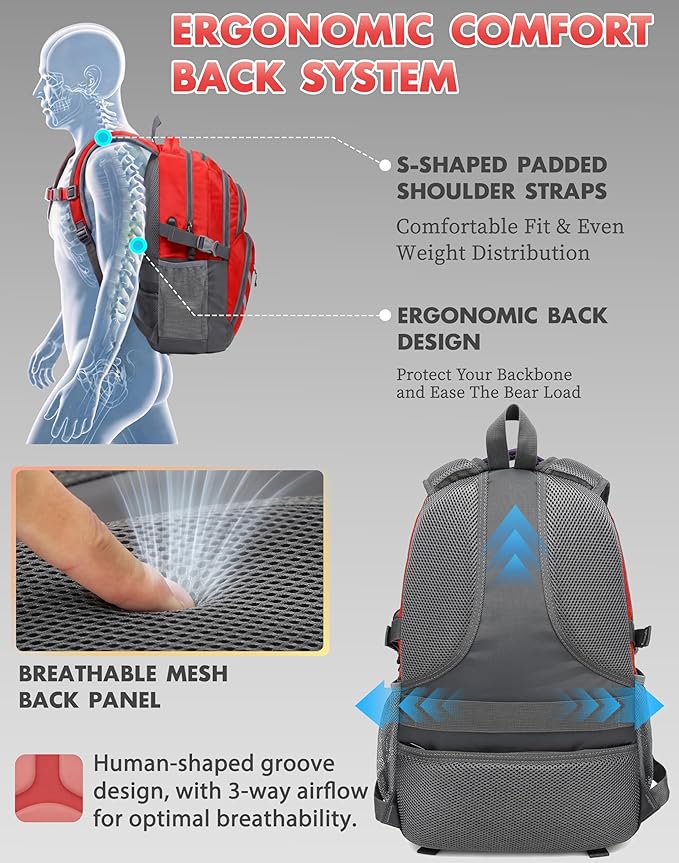 ProEtrade Extra Large Backpack Bookbag for College Laptop Travel, Fit Laptop Up to 17 inch with USB Charging Port Multi Compartment Anti theft, Gift for Women Men (Light Red)
