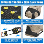 Ice Cleats Snow Traction Crampons for Shoes and Boots,11-Stud Ice Cleats Walking Traction Grips Anti-Slip Ice Snow Grippers Over Shoe for Women Men Walking on Snow and Ice