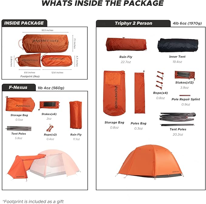 Triphyr Backpacking Tent with F-Nexus Extension 2-Person Combo, Attachable Extension Shelter, Lightweight 2 Person Tent for Backpacking Camping Hiking & Biking