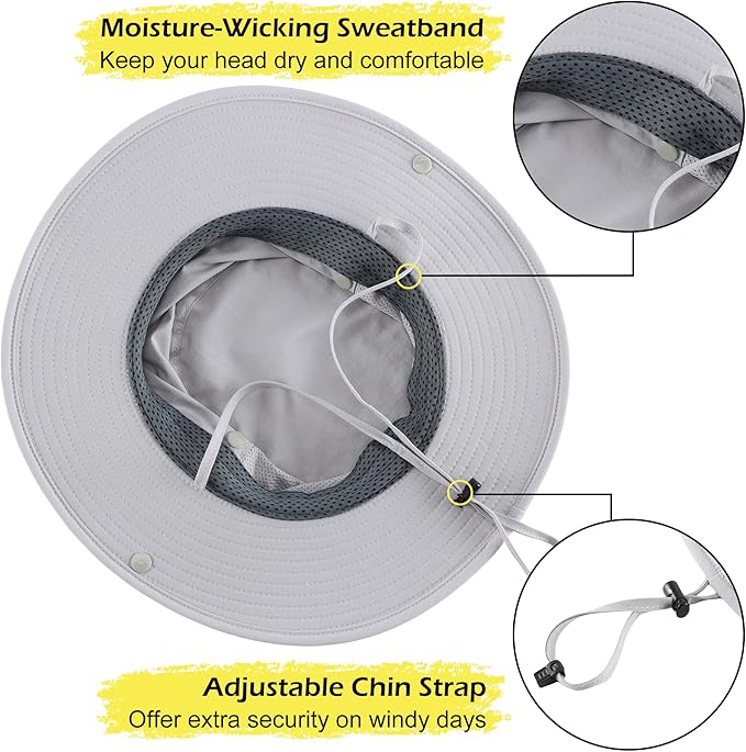 Connectyle Men's Sun Hat UPF 50+ Wide Brim Bucket Hats for Fishing Hiking Gardening Adjustable Boonie Hat Outdoor Safari Hats