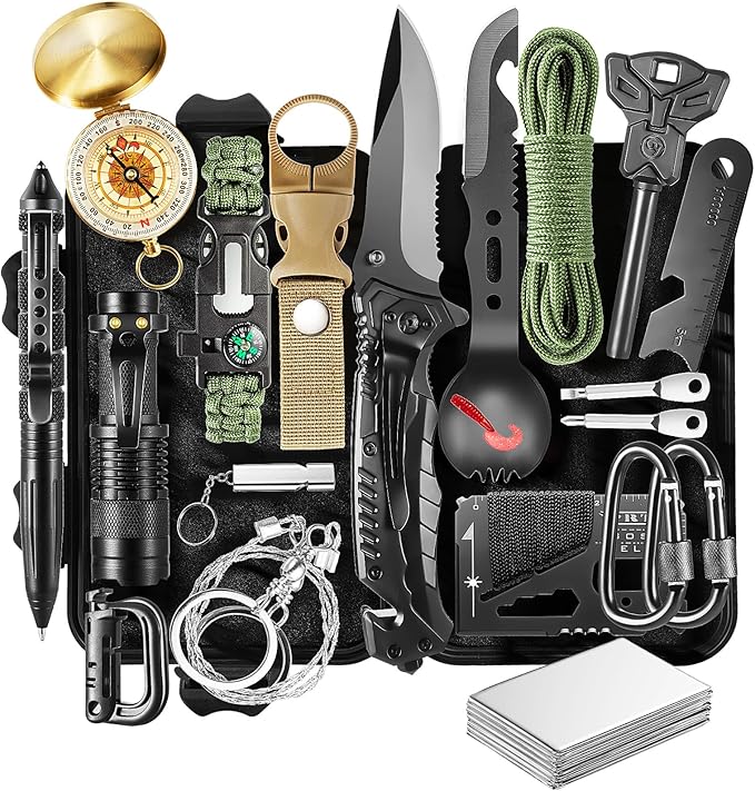 20 in 1 Survival Kit for Men - Emergency & Outdoor Camping Gear, Compact Survival Tools, Essential Camping Accessories, Durable Multi-Tool Set, Practical Gift for Dad, Husband, Outdoorsmen
