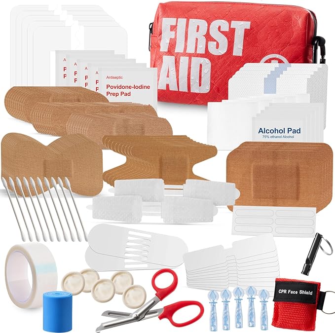 Emergency First Aid Kit Survival - Dotodo Car Medical Kit | Portable Emergency Kit for Trave, Home, Sports, Camping, Dorm, RV, Workplace (Red, 125 PCS)