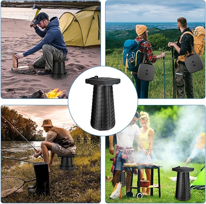 Upgraded Square Folding Stool, Max Load Capacity 485lbs, Portable Collapsible Seat, Telescoping Foldable Stool for Camping,Fishing,Hiking,Travel