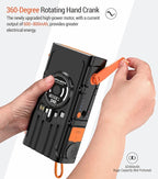 Solar Power Bank Dual Magnetic Wireless Charging, Built-in 2 Retractable Cables & Hand Crank and 22.5W Fast Charge, SOS/Strobe/Strong Flashlights