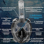 Full Face Snorkel Mask Adults with Ear Pressure Equalizer, Fully Enclosed CO2 Outflow, Silicone Bonding Anti-Leak&Fog,Buckle Folding for Portability