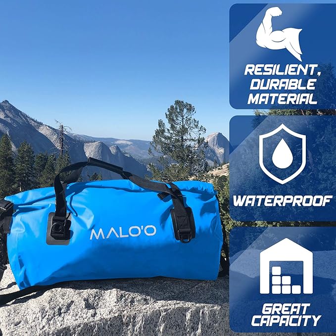 Malo'o Waterproof Dry Bag Duffel 40L/60L/100L, Roll Top Duffel Keeps Gear Dry for Kayaking, Rafting, Boating, Swimming, Camping, Hiking, Beach, Fishing - Internal & External Pockets and Molle Loops