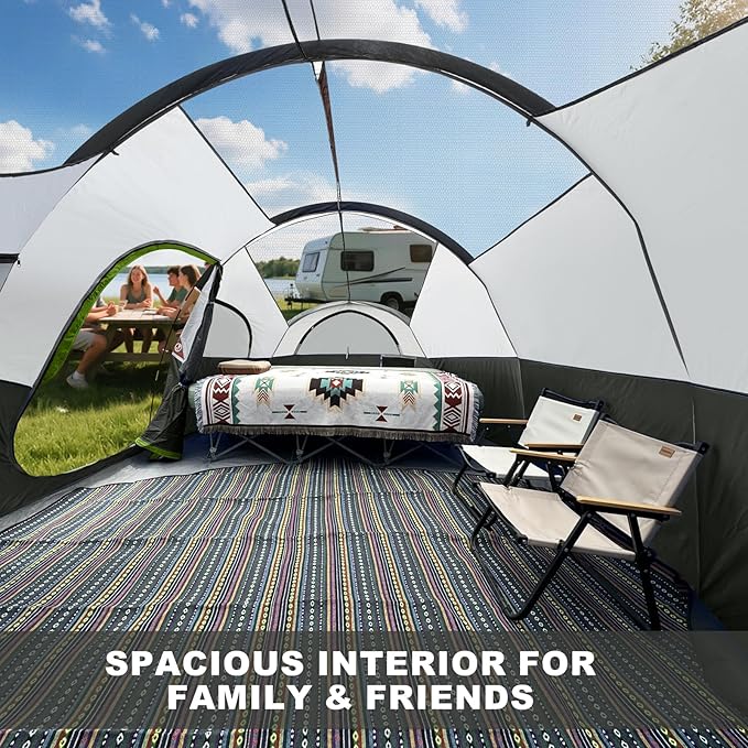 CAMPROS CP Tent 8 Person Camping Tents, Weather Resistant Family Tent, 5 Large Mesh Windows, Double Layer, Divided Curtain for Separated Room, Portable with Carry Bag