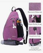 WATERFLY Sling Bag Crossbody Backpack: Over Shoulder Daypack Casual Cross Chest Side Pack