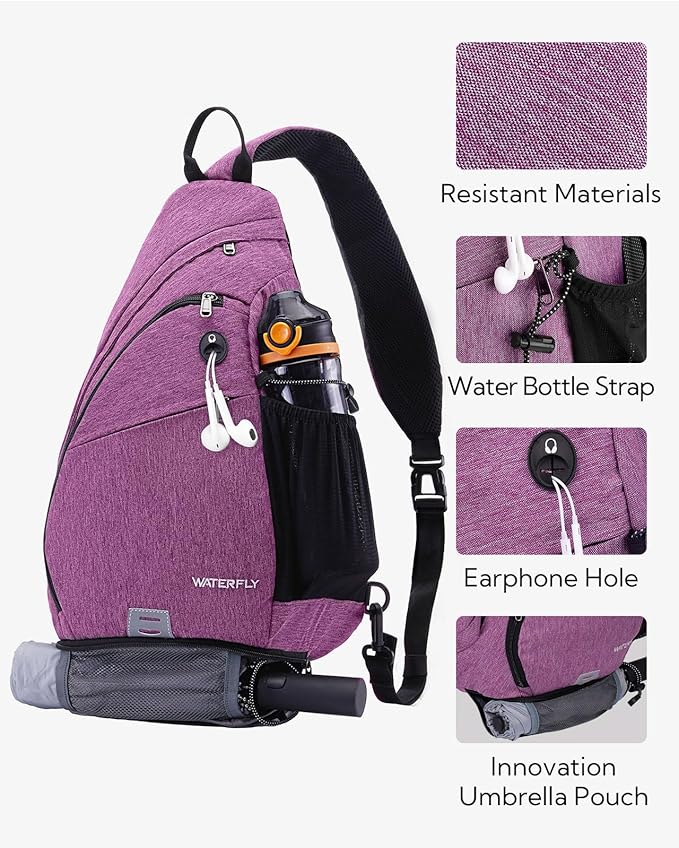 WATERFLY Sling Bag Crossbody Backpack: Over Shoulder Daypack Casual Cross Chest Side Pack