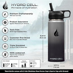 HYDRO CELL Stainless Steel Insulated Water Bottle with Straw - For Cold & Hot Drinks - Metal Vacuum Flask with Screw Cap and Modern Leakproof Sport Thermos for Adults (Graphite/Black 18oz)