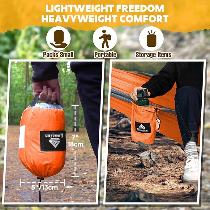 NATUREFUN Ultra-Light Travel Camping Hammock | 300kg Load Capacity,Breathable,Quick-Drying | 2 x Premium Carabiners,2 x Nylon Slings Included | Outdoor Indoor Garden