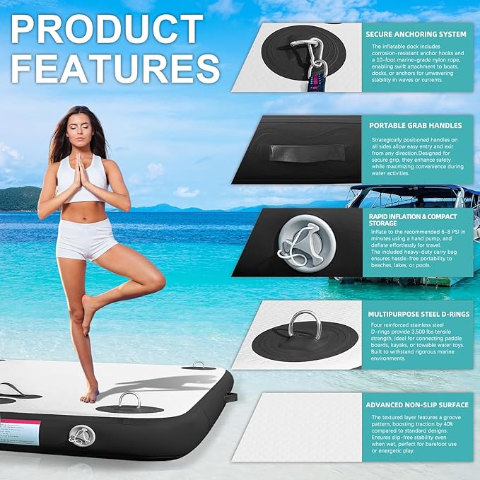 AWSUM Inflatable Floating Dock Air Dock Platform Floating Island Raft with None-Slip Surface for Pool Beach Ocean