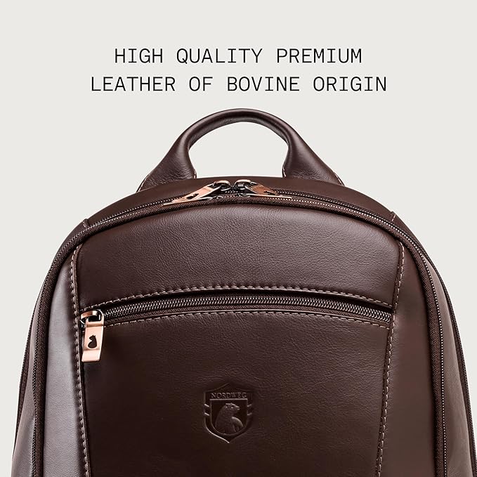 Nordweg Leather Laptop Backpack NW074B – Lightweight Daypack for Work, Travel & College – Fits Laptops up to 15.6” (Brown)