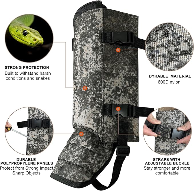 Snake Gaiters Leg Guards, Waterproof Snake Guards, Adjustable Snake Bite Protection for Lower Legs, Snake Chaps for Men&Women