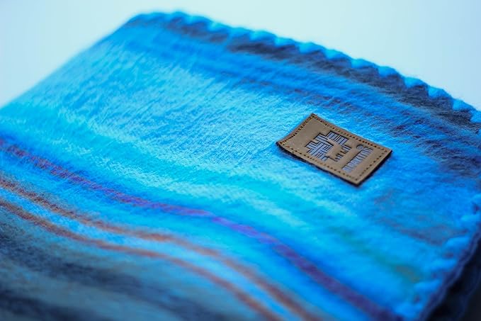 Alpaca Wool Blanket - Queen Size Bed Throw & Warm, Lightweight, Couch or Camp - Outdoor - 87 x 64 Inches (Light Turquoise)
