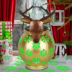 Gold Deer Christmas Lanterns Outdoor with LED Light and Hollow Snowflake Solar Reindeer Christmas Decorations Outside for Garden Patio Yard Porch Art Decoration
