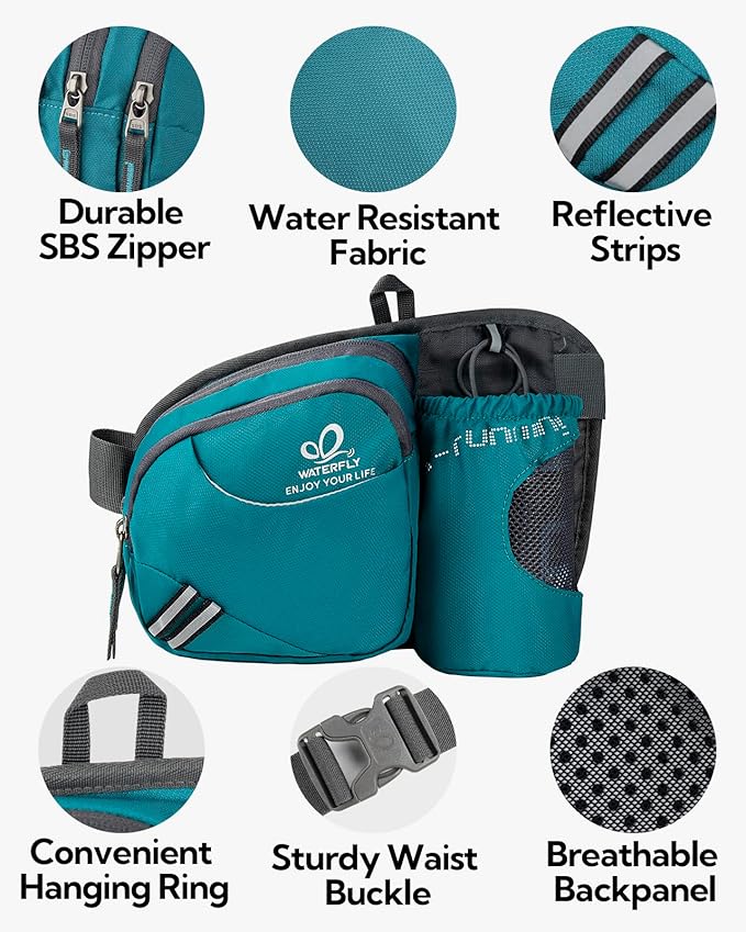WATERFLY Fanny Pack Waist Bag: Waist Pack for Women Men with Water Bottle Holder Hiking Fanny Pack for Running Walking DogWalking Travel Cycling