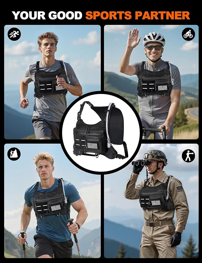 Chest Bag for Men with Expandable Accordion Structure, Running Vest for Outdoors, Chest Pack for Cycling, Hiking