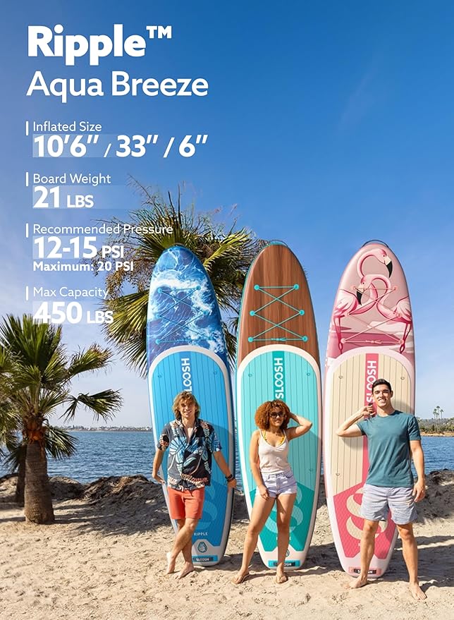 SLOOSH Inflatable Stand Up Paddle Board, 10'6" Paddle Boards with Premium Accessories, Non-Slip EVA Deck, Ultra-Light Carry Bag Pump, Ripple SUP for Youth & Adults of All Skill Levels