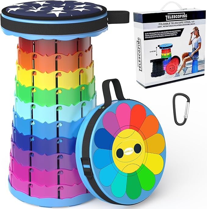 Portable Stool with Swivel Cushion Bag&Carabiner,Collapsible,More Sturdy and Lightweight Camping Telescoping Stool for Mountain Hiking BBQ,Max Load Capacity 440LBs