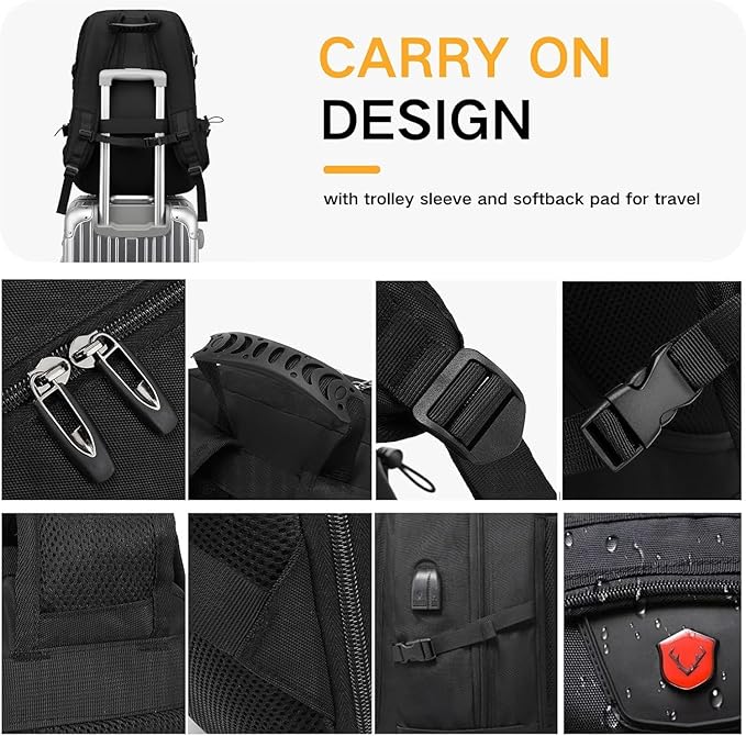DUSLANG 15.6 Inch Laptop Backpack for Travel Water Resistant College Book bag for Men Women Laptop Bag with USB Charging Port Business Backpack,Black