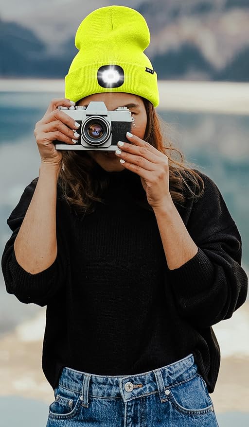 ATNKE LED Lighted Beanie Hat,USB Rechargeable 4 LED Running Headlamp Bright Cap with The Light Gifts for Men and Women