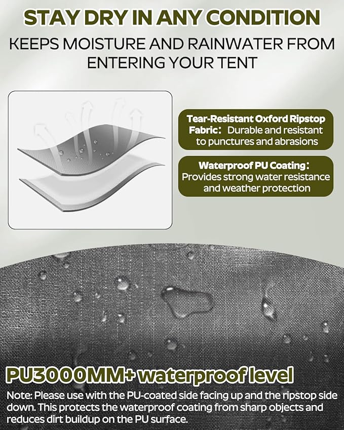 Premium Tent Footprint, PU3000,300D Oxford Ripstop Fabric, Durable ,Tarp Ground Sheet for 2 Person Backpacking Tent Floor Protector for Hiking, Camping, Beach and Picnic (Rectangle(90.6" L x 59" W)