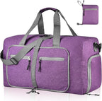 Dimayar 85L Travel Duffle Bag for Men Women - Foldable Duffel Bag with Shoes Compartment - Overnight Bags Waterproof & Tear Resistant(Purple)
