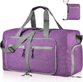 Dimayar 65L Travel Duffle Bag for Men Women - Foldable Duffel Bag with Shoes Compartment - Overnight Bags Waterproof & Tear Resistant(Purple)