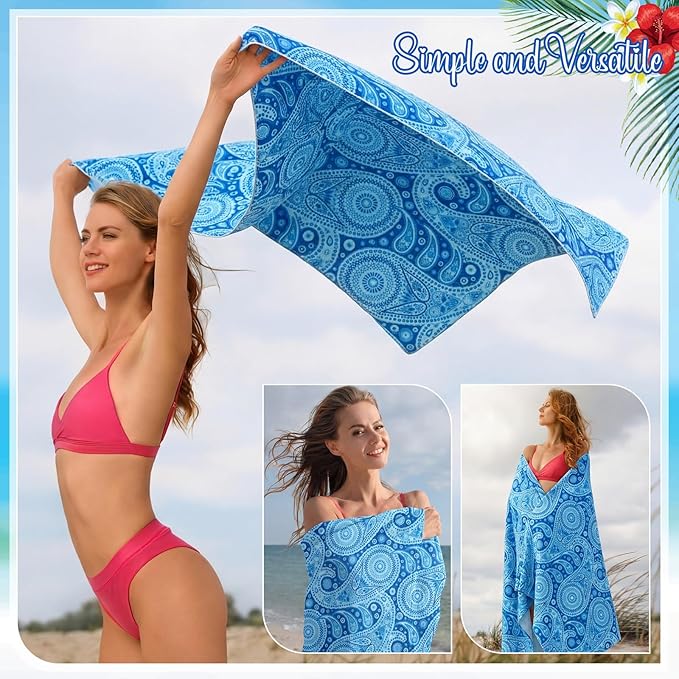 EBOOT 10 Pack Oversized Beach Towel Set Extra Large Pool Towels Microfiber Quick Dry Swim Blanket for Adult Women Men Face Hand Body Bath Travel Pool(Ocean Blue,28 x 59 Inch,Boho Ocean Style)