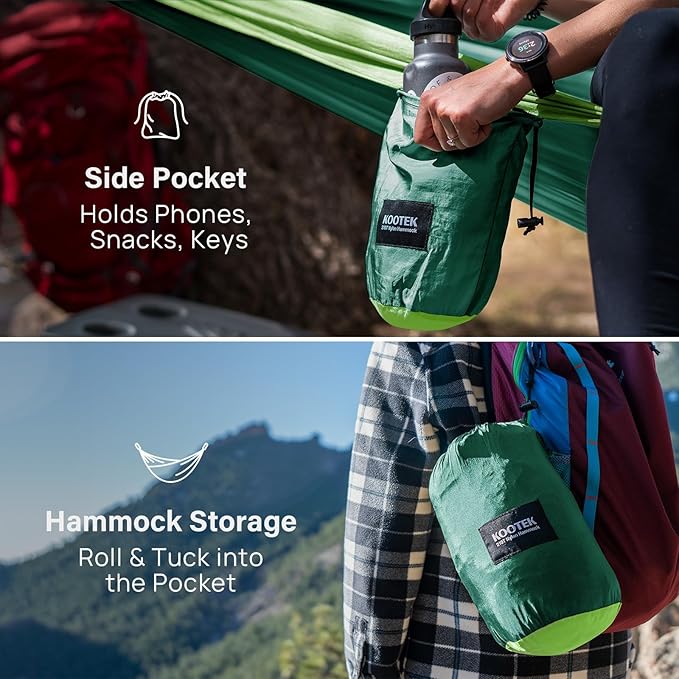 Kootek Camping Hammock, Portable Hammocks with Tree Straps & Attached Carry Bag, Camping Essentials Gear, Perfect for Outside Indoor Hiking Beach Backpack Travel