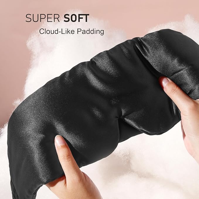 LitBear Silk Sleep Mask for Side Sleeper, Eye Mask Sleeping for Women Men 100% 22 Momme Pure Mulberry Silk, Face-Hugging Padded Eye Cover for Sleeping with Adjustable Band (Black)