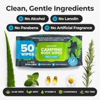 Camping Essentials - Body Wipes for Camping Adults Bathing No Rinse - 50 XL Deodorant Bathing Shower Wipes For Men Women - Disposable Washcloths & Personal Cleansing - Travel, Workout