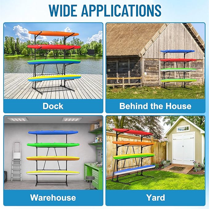 Kayak Storage Rack, Heavy Duty Freestanding Kayak Rack for Garage and Outdoor Storage, Kayak Stand Adjustable for Kayak, Canoe, Surfboard and Paddle Board