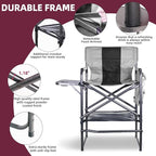 30" Tall Directors Chair with Side Table, 400LBS Bar Height Folding Camping Chair for Makeup Artists, Outdoor Events, Portable Foldable Chair with Cup Holder & footrest - Gray/Black