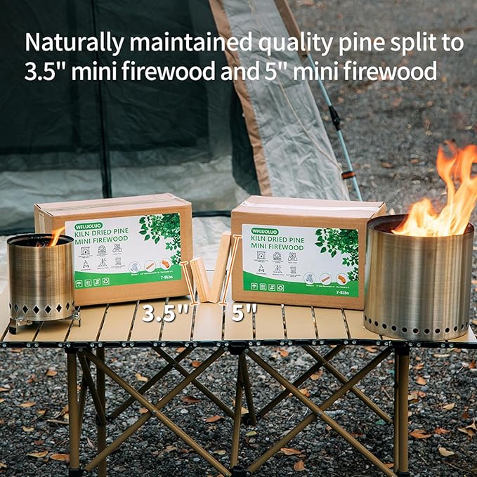 Mini Firewood with 4pcs Fire Starters&Gloves 3.5'' Lengths Pine Kiln Dried Fire Wood Great for Solo Stove Mesa, Tabletop Fire Pit,Pizza Oven Wood,Solo Stove Accessories